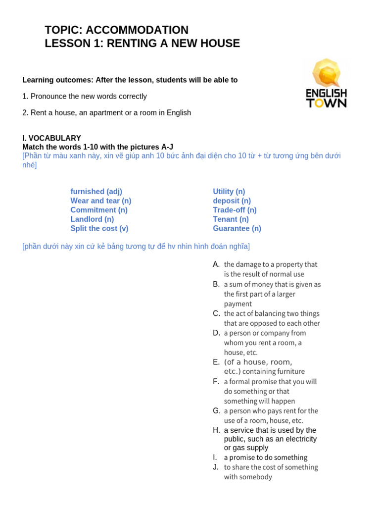 Lesson 1 Renting A New House 1 | PDF | Landlord | Apartment