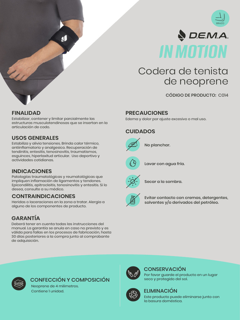 Codera de Tenista de Neoprene: Finalidad Precauciones Cuidados | PDF ...