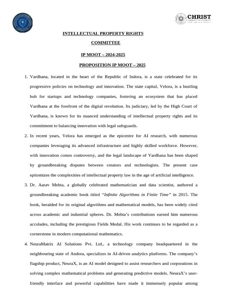 Draft Moot Proposition 2025 | PDF | Copyright | Artificial Intelligence