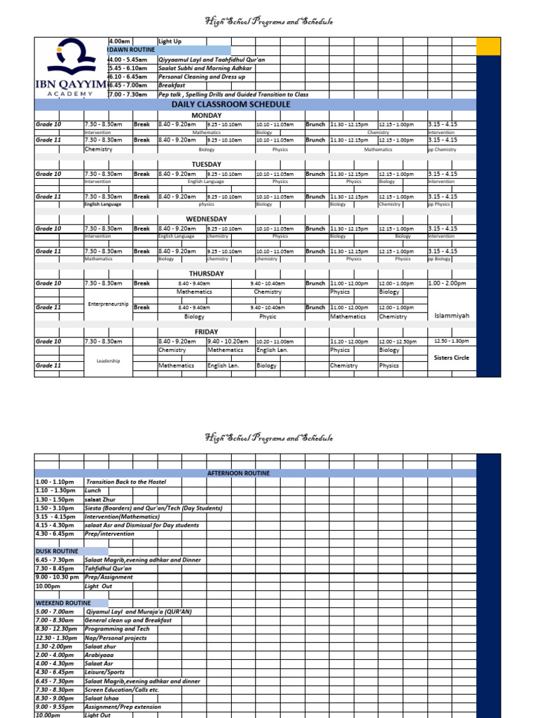 High School Programs and Academic Schedule | PDF
