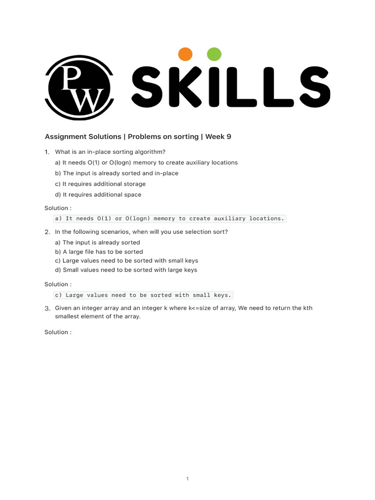Sorting Solution To Assignment 03 Written DECODE DSA With C 2 ...