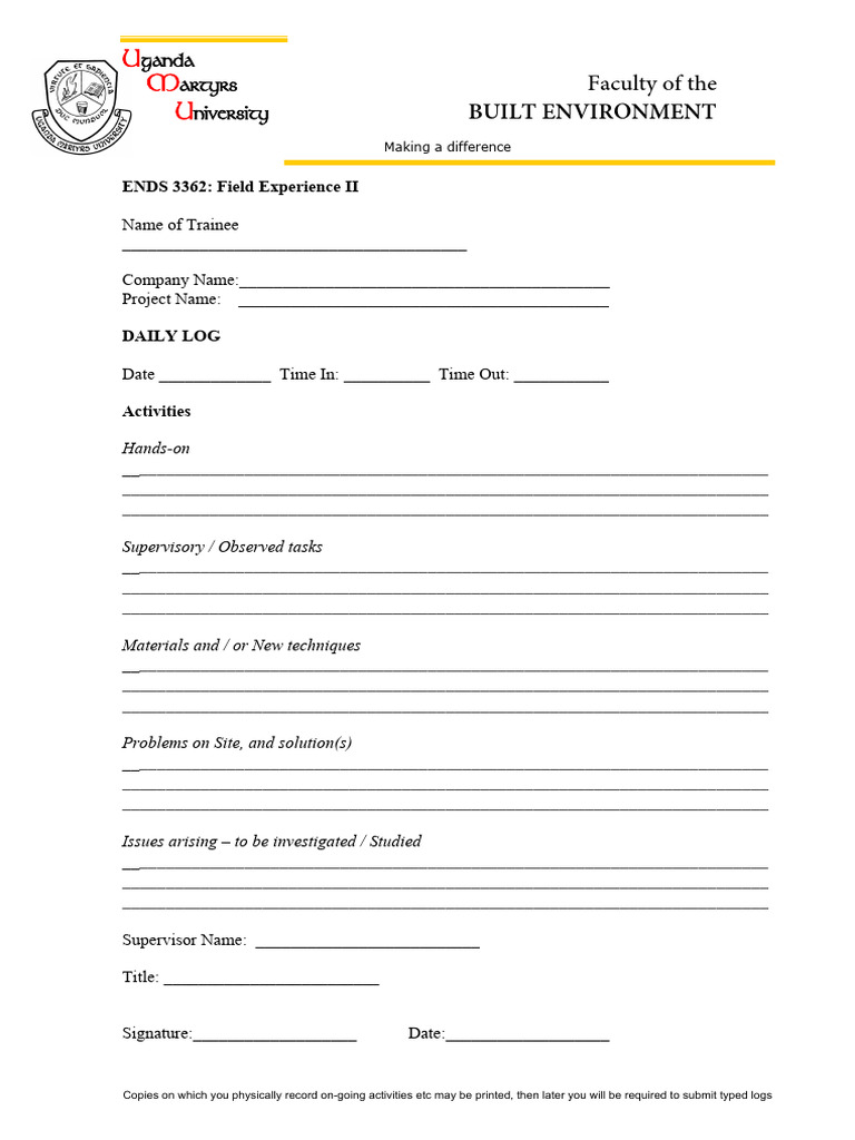 Field Experience Daily Logs | PDF