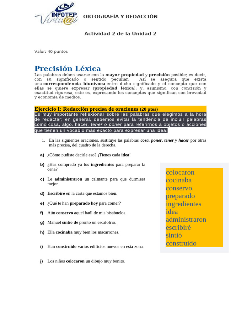 Precisión léxica en redacción y ortografía | PDF
