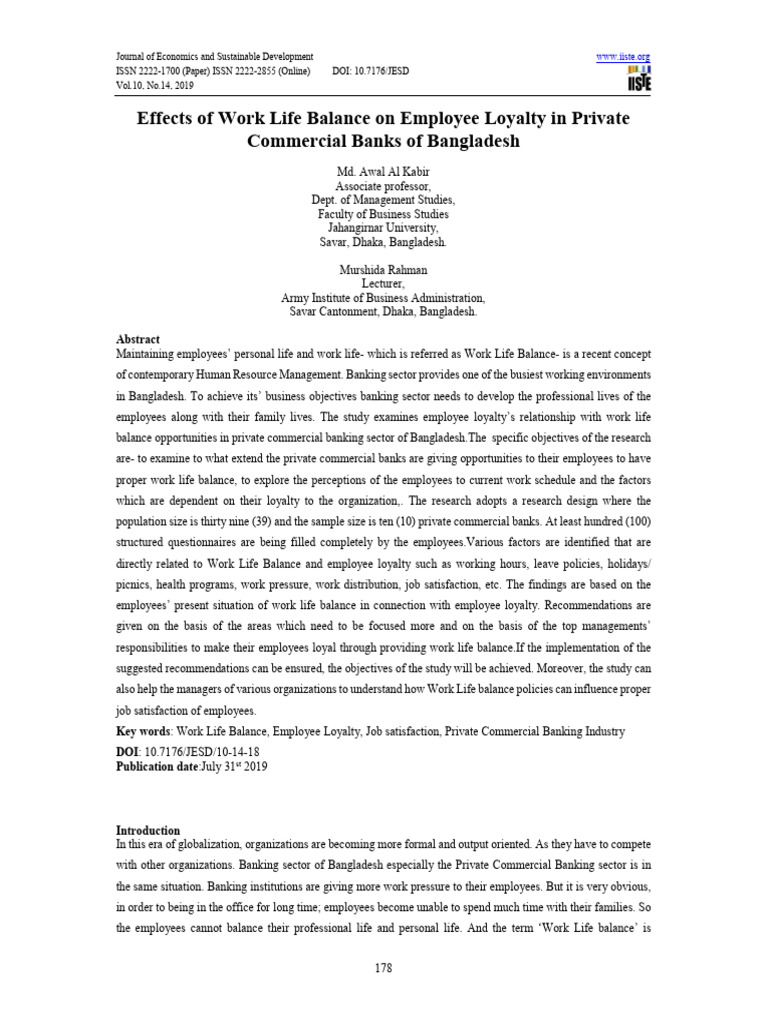Work-Life Balance and Employee Loyalty in Bangladesh Banks | PDF ...