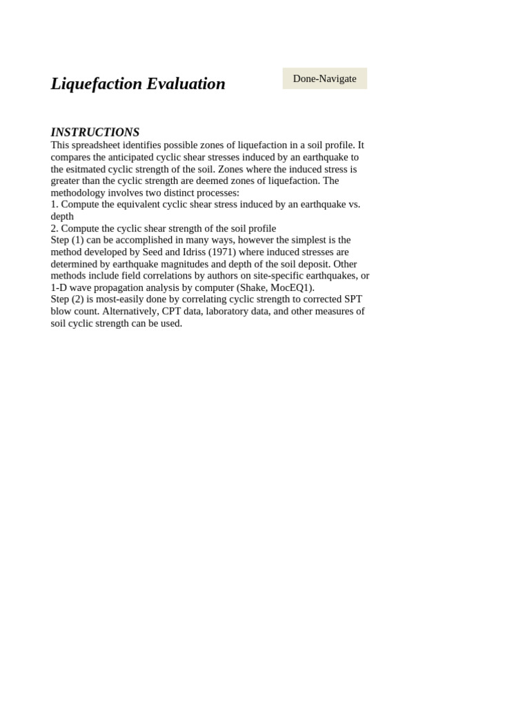 Liquefaction Evaluation Spreadsheet | PDF | Earthquakes | Soil Science