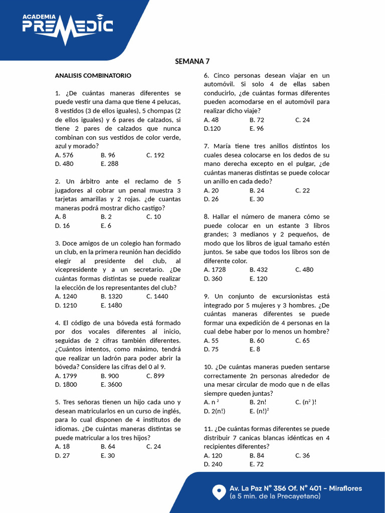 Ejercicios de Análisis Combinatorio y Probabilidades | PDF