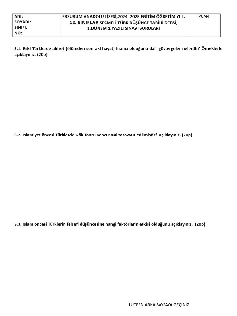 Turk Dusunce Tarihi 1 1 Sorular Pdf