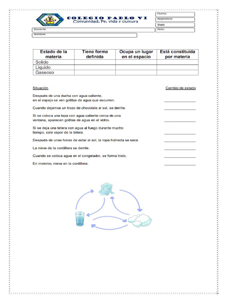 TALLER # 1 - LA MATERIA Y SUS ESTADOS | PDF