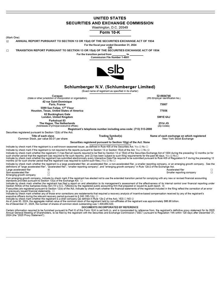 Schlumberger N.V. (Schlumberger Limited) : United States Securities and ...