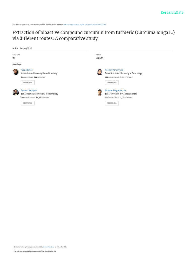 Curcumin Extraction from Turmeric Study | PDF | High Performance Liquid ...