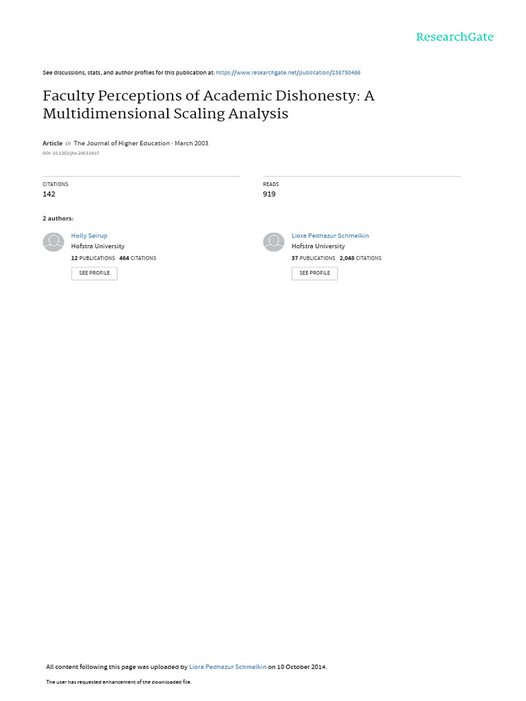 Faculty Perceptions of Academic Dishonesty A Multi Def | PDF | Academic ...