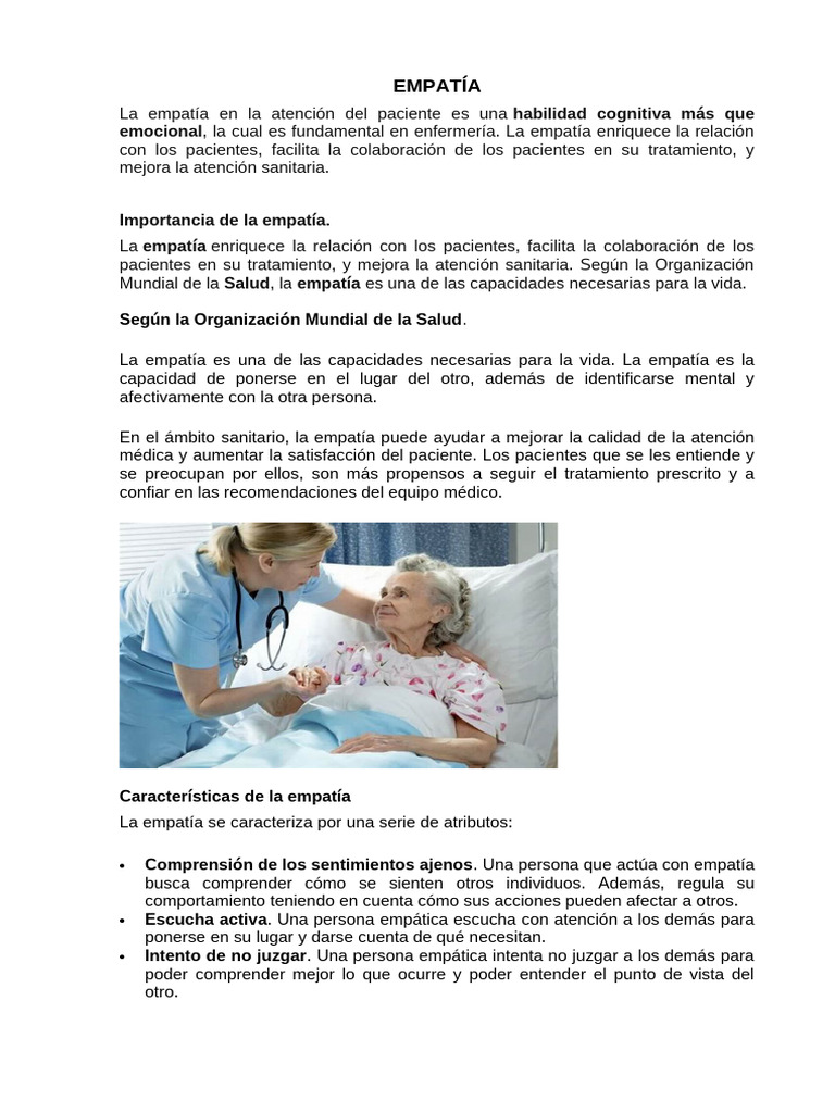 Importancia de la Empatía en Enfermería | PDF | Empatía | Cuidado de la ...