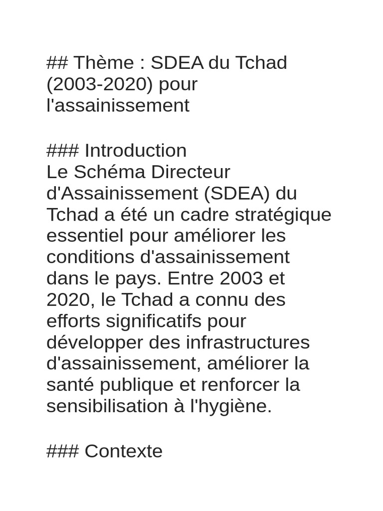 SDEA Tchad : Bilan 2003-2020 | PDF | Assainissement