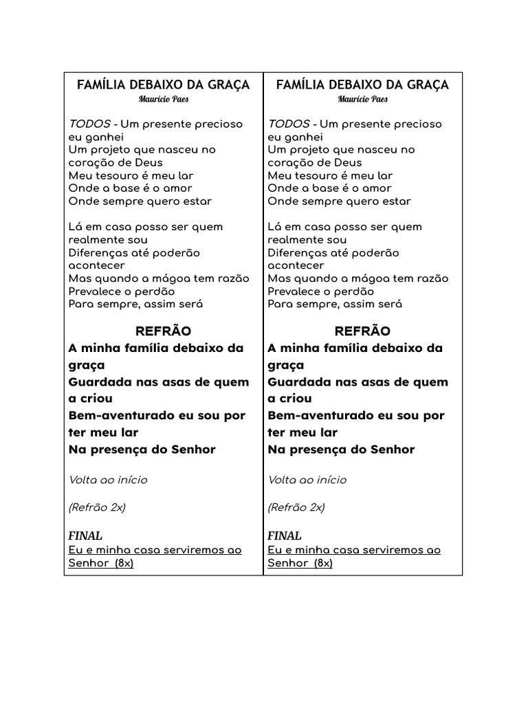 Família Debaixo da Graça: Letra e Mensagem | PDF