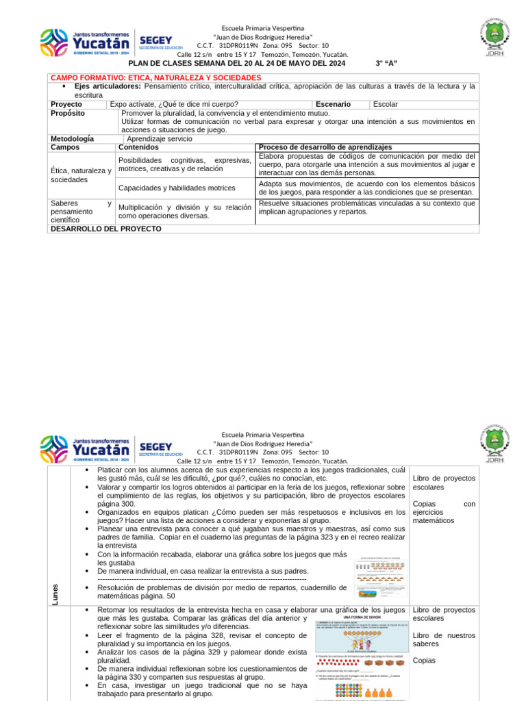 Plan Semana 29 Del 20 Al 24 de Mayo Del 2024 3 | PDF | Educación ...
