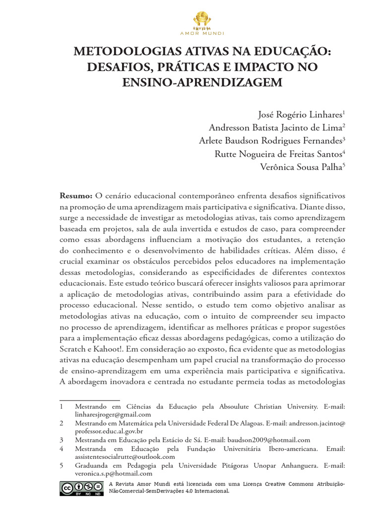 Metodologias Ativas na Educação: Impactos e Desafios | PDF | Pedagogia ...