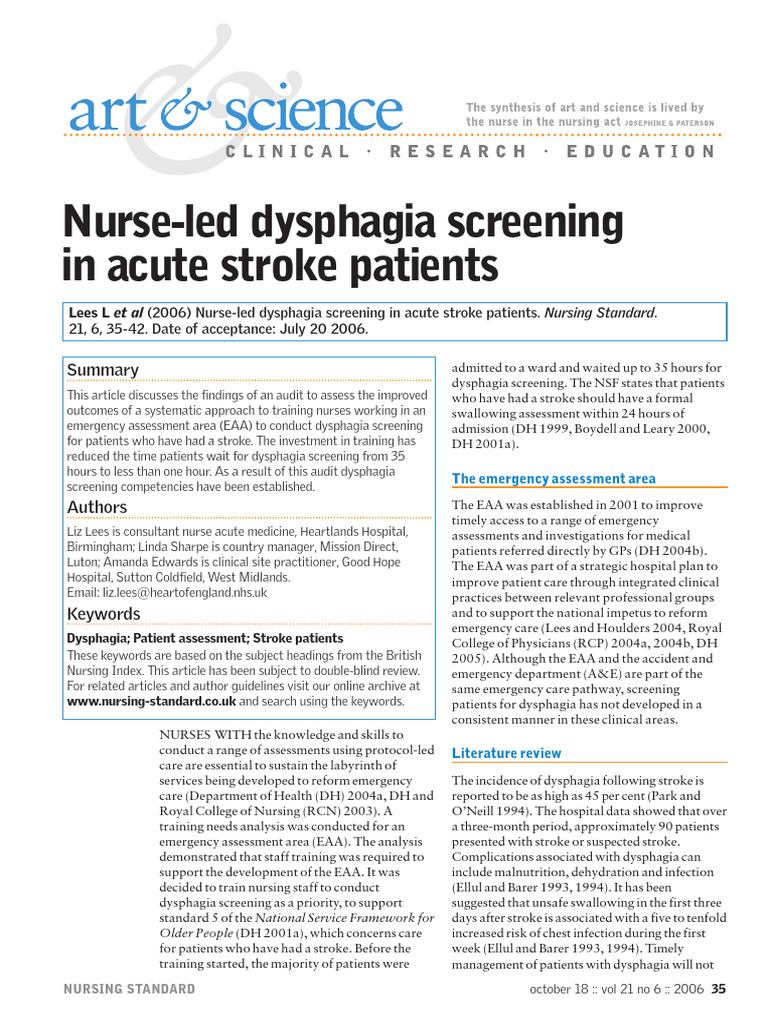 Nurse-led Dysphagia Screening in Stroke | PDF | Emergency Department ...