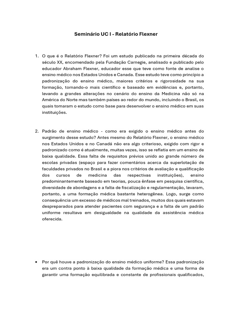 Impacto do Relatório Flexner no Ensino Médico | PDF | Science | Remédio