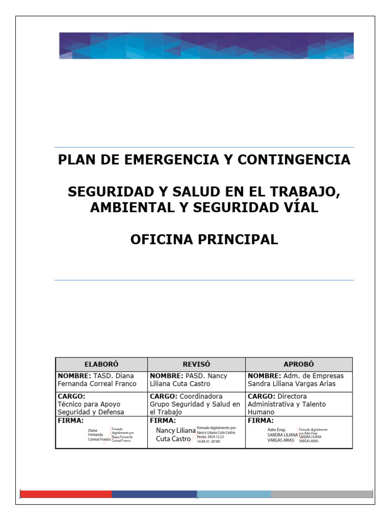 Plan de Emergencias Oficina PrincipalDC | PDF | Seguridad y salud ...