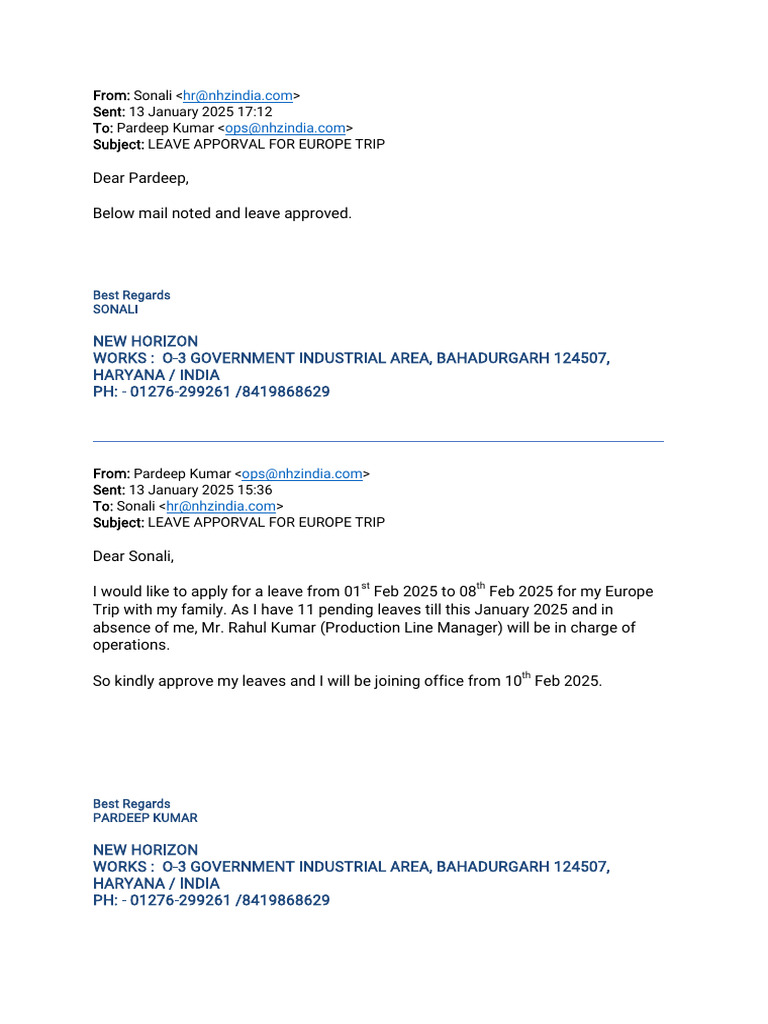 Leave Approval for Europe Trip | PDF