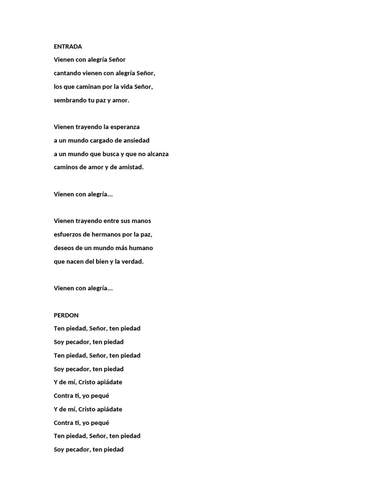 Letras de Canciones Religiosas y Espirituales | PDF