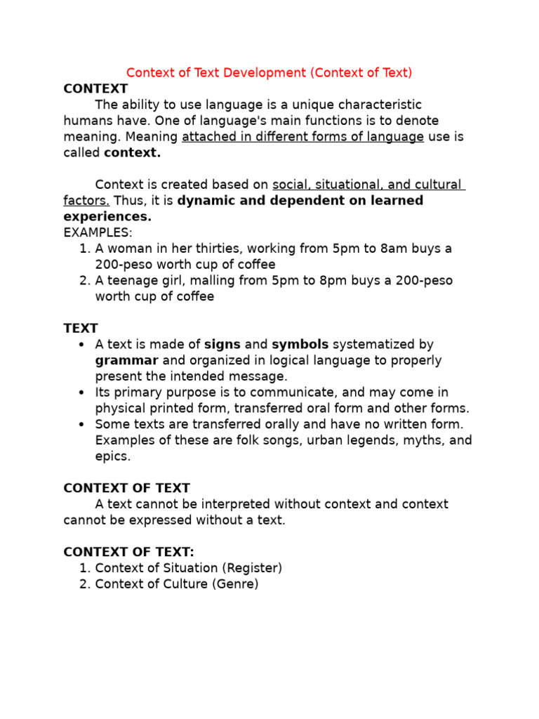 Context of Text Development | PDF