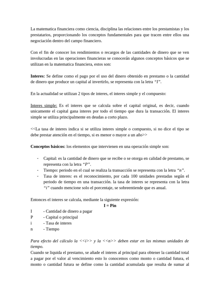 Matematica Financiera | PDF | Interés | Finanzas Matemáticas