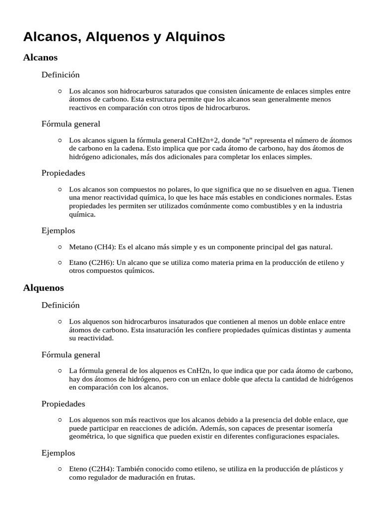 Alcanos, Alquenos y Alquinos: Propiedades y Usos | PDF | Alqueno | Alcano