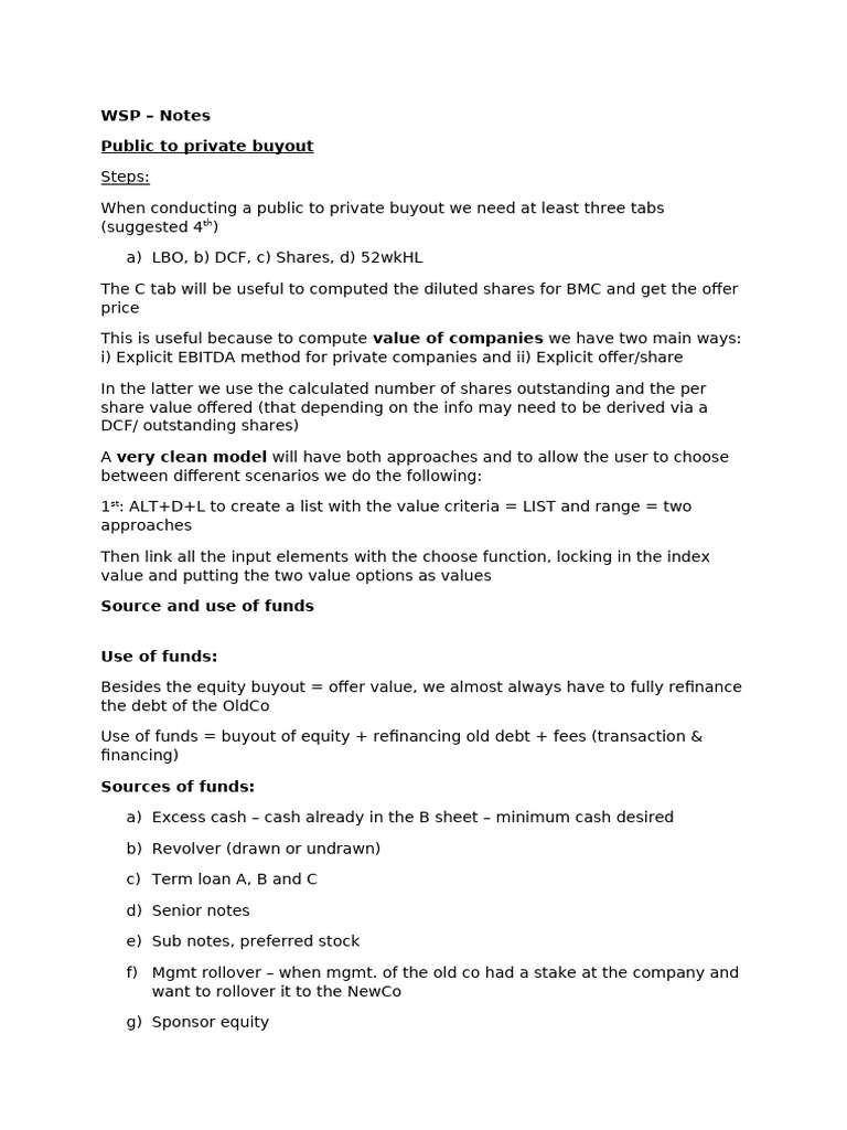 Public to Private Buyout Guide | PDF