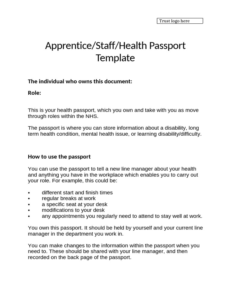 NHS Health Passport Template Guide PDF