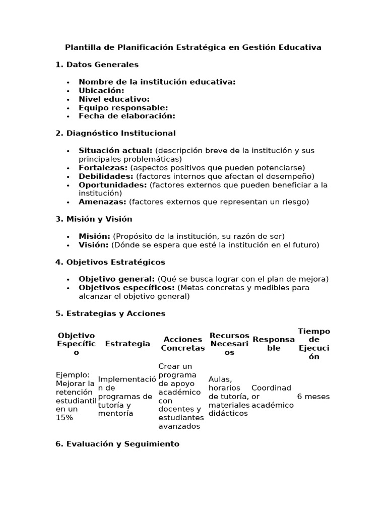 Plan Estratégico para Gestión Educativa | PDF