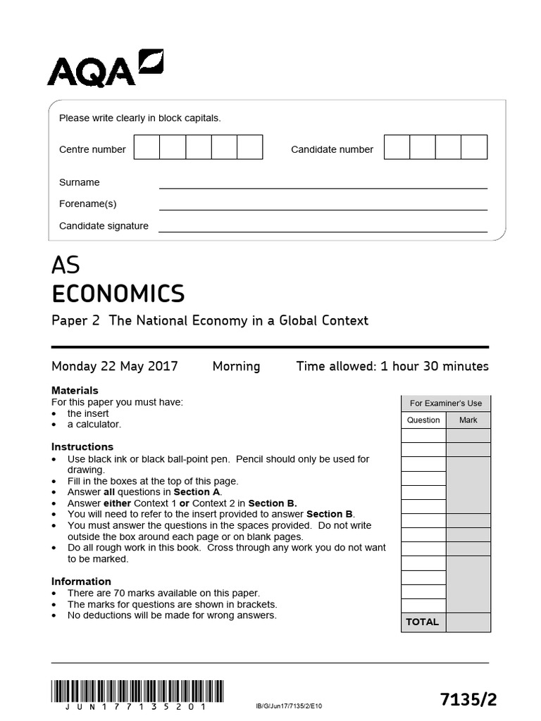 Economics Paper 2: National Economy Exam | PDF | Inflation ...