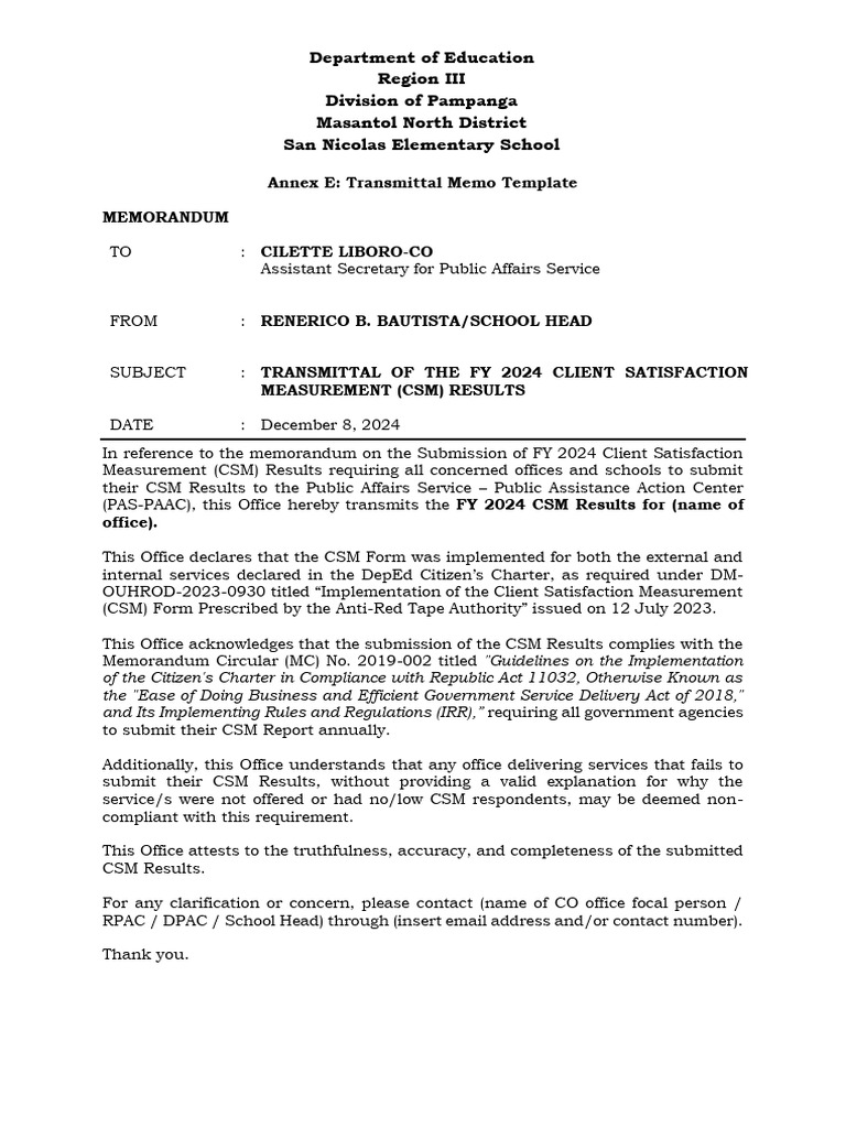 Annex E Transmittal Memo Template | PDF