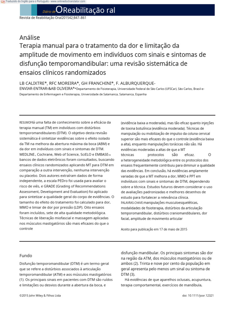 Eficácia da Terapia Manual em DTM | PDF | Análise sistemática | Dor