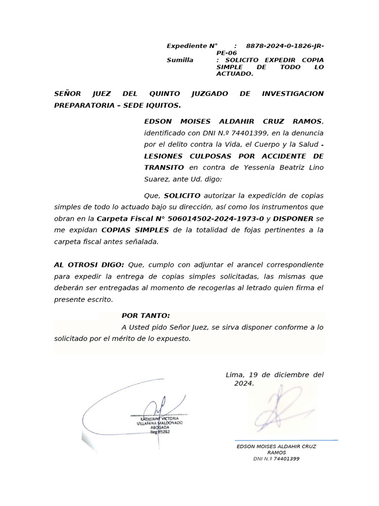 Edzon Solicito Expedir Copia Simple de Todo Lo Actuado. | PDF