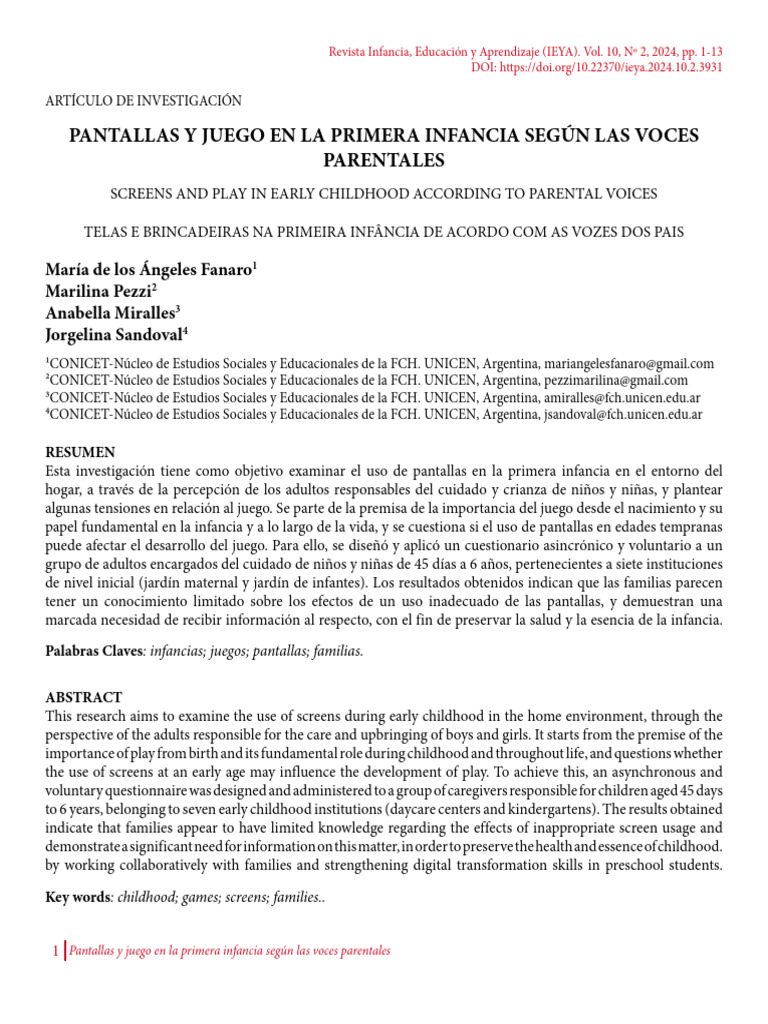 Pantallas y juego en la infancia | PDF | Educación de la primera ...