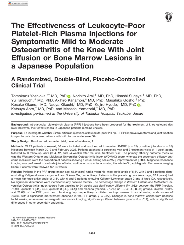 Yoshioka Et Al 2024 The Effectiveness of Leukocyte Poor Platelet Rich ...