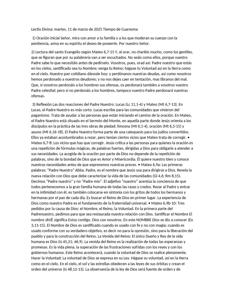 Pasos de Lectio Divina en Cuaresma | PDF | orador del Señor | Oración