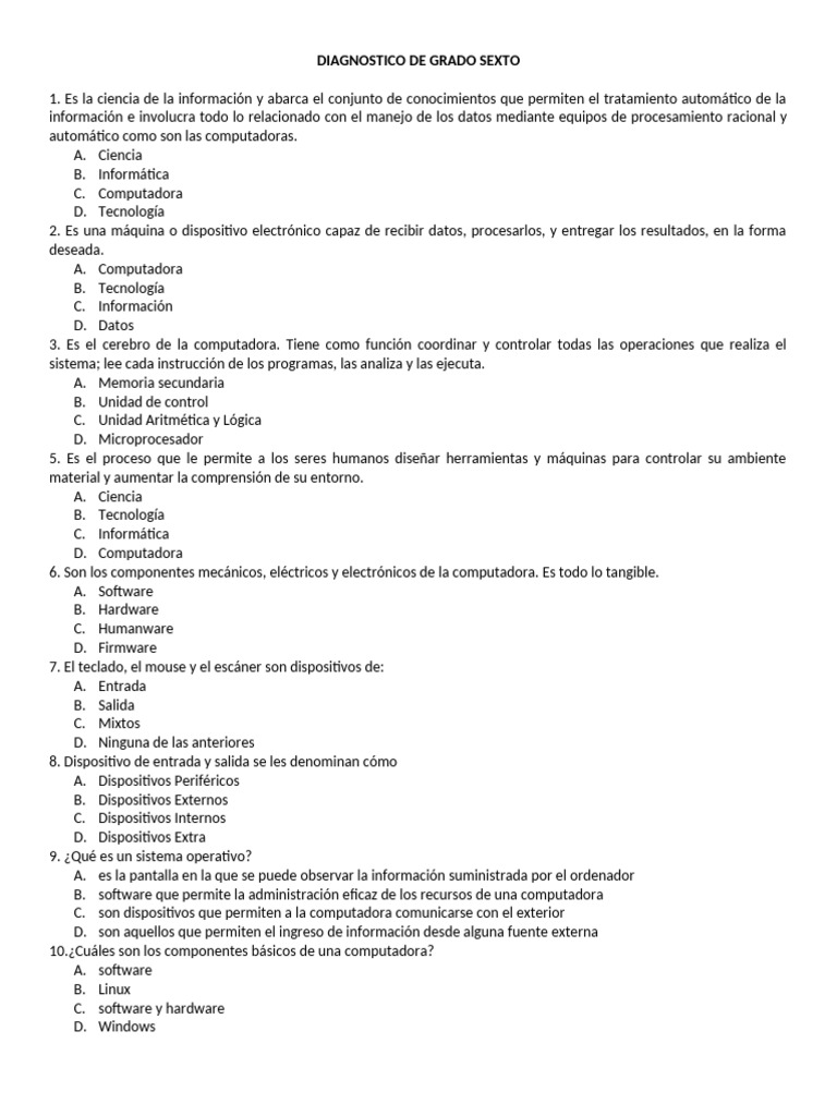 Diagnostico 6° | PDF | Hardware de la computadora | Equipo de oficina