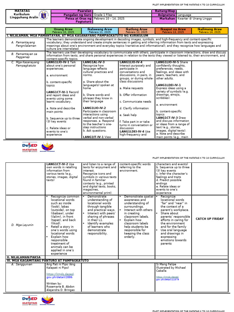 Grade 1 Language Curriculum Overview | PDF | Vocabulary | Communication