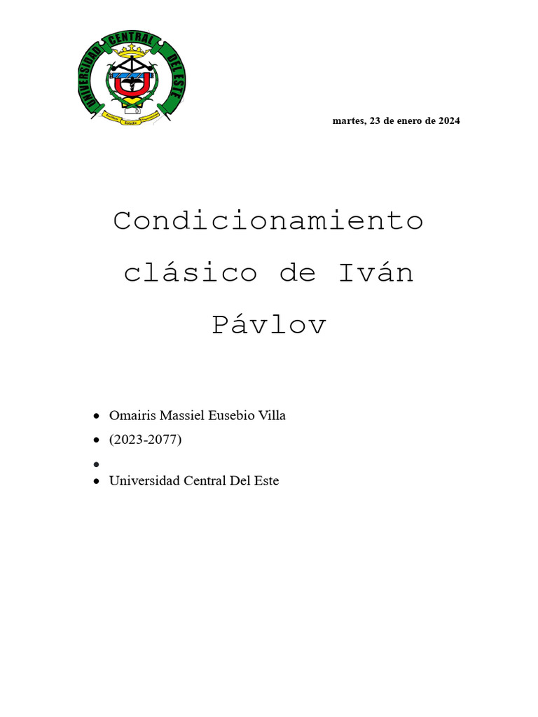 Condicionamiento Clásico de Pavlov Explicado | PDF | Condicionamiento ...