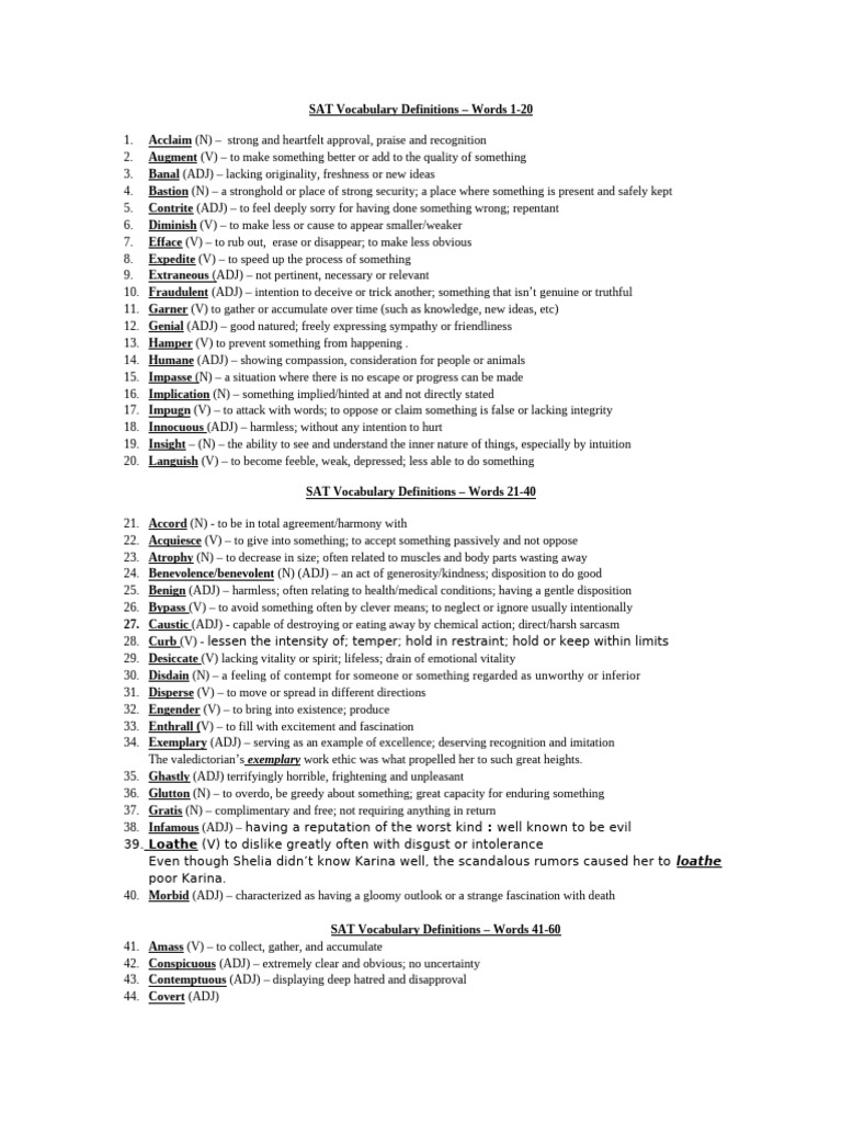 SAT Vocabulary Words List 2024 | PDF | Emotions | Psychology