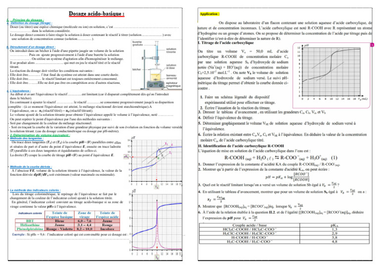 Dosage acido-basique et indicateurs colorés | PDF | Titrage | Chimie