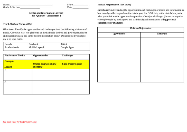 Media and Information Literacy 4th Quarter - Assessment 1 Citing ...