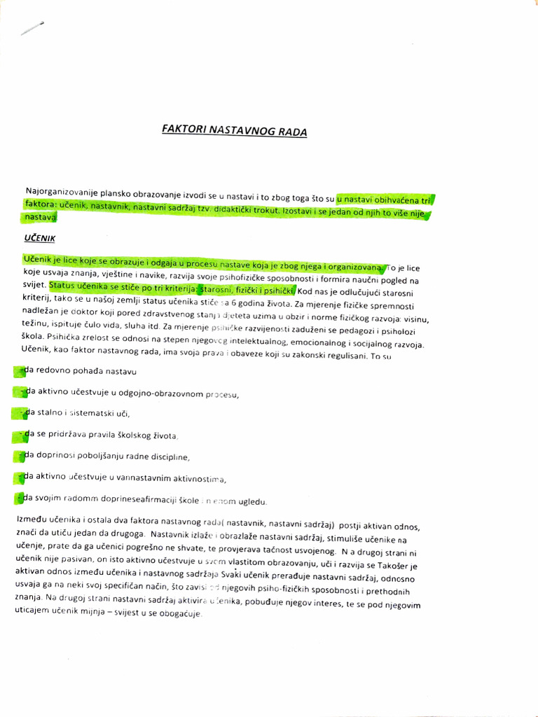 Faktori Nastavnog Rada | PDF