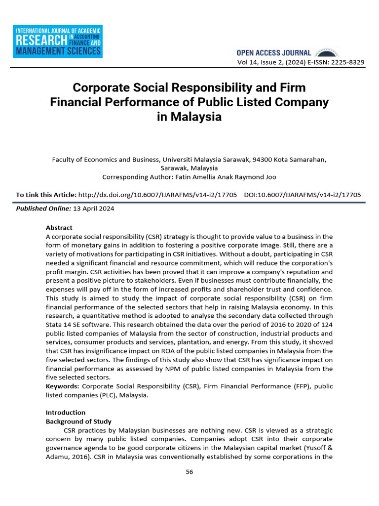 CSR Impact on Financial Performance in Malaysia | PDF | Corporate ...