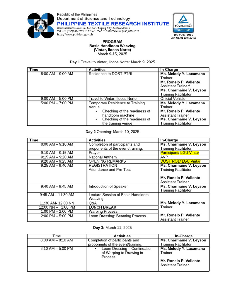 Program of Activities - Vintar | PDF | Weaving | Loom