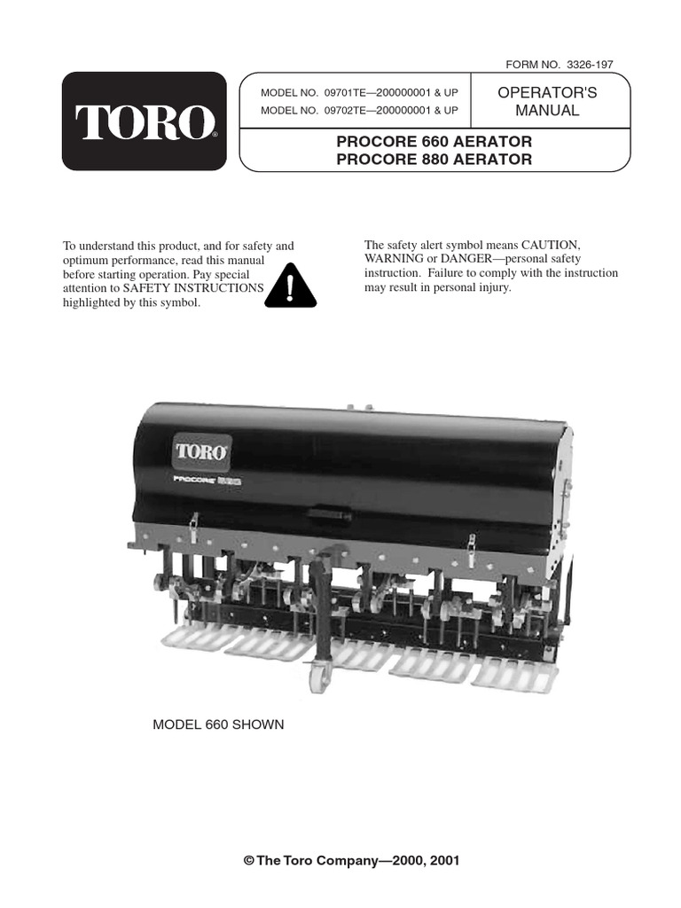 Procore 660 Aerator Procore 880 Aerator: Operator'S Manual | PDF ...
