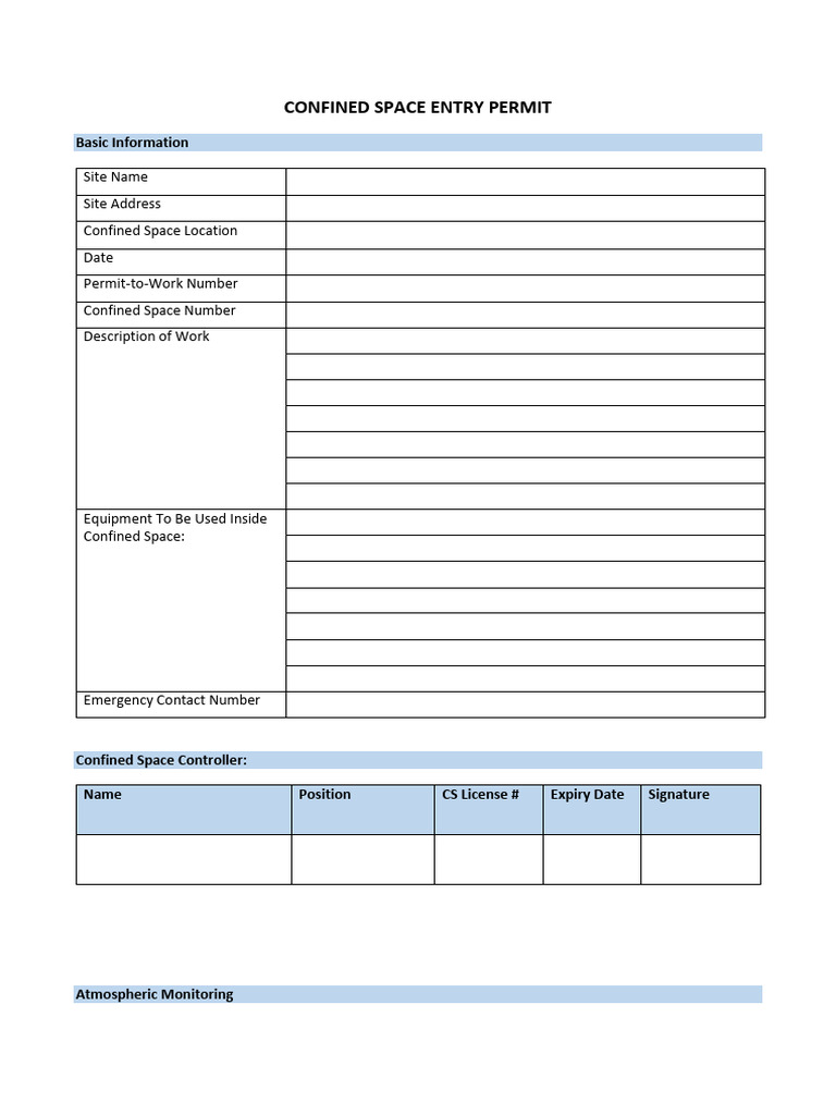 Confined Space Entry Permit | PDF | Personal Protective Equipment ...