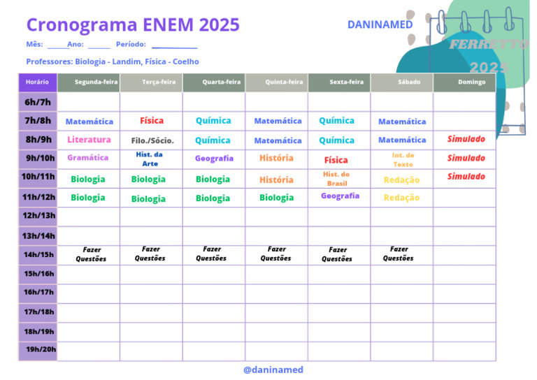 Cronograma Enem 2025 daninamed PDF